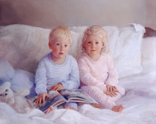 family oil painting, family portrait painting, childrens portrait artist, timothy chambers, portrait artist for hire