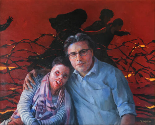 Please Don't Look Away, Oil on Linen 30x36in yazidi genocide, yazidi survivors, yazidi women, yazidi girls, editorial portrait, yazidi girl escapes isis, timothy chambers